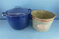 Enamel Pots and Galvanized Bucket