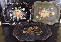 Three Tole Hand Painted Trays