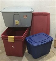 Five Plastic Storage Bins with Lids K