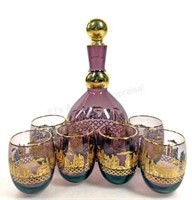 Murano Purple Glass Decanter & Glasses