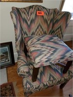 UPHOLSTERED WING BACK CHAIR W/ OTTOMAN
