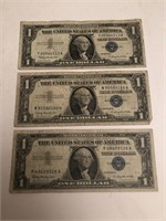 3 - 1957-B $1 Silver Certificate Notes