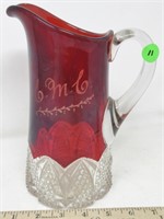 Ruby Red flash glass pitcher