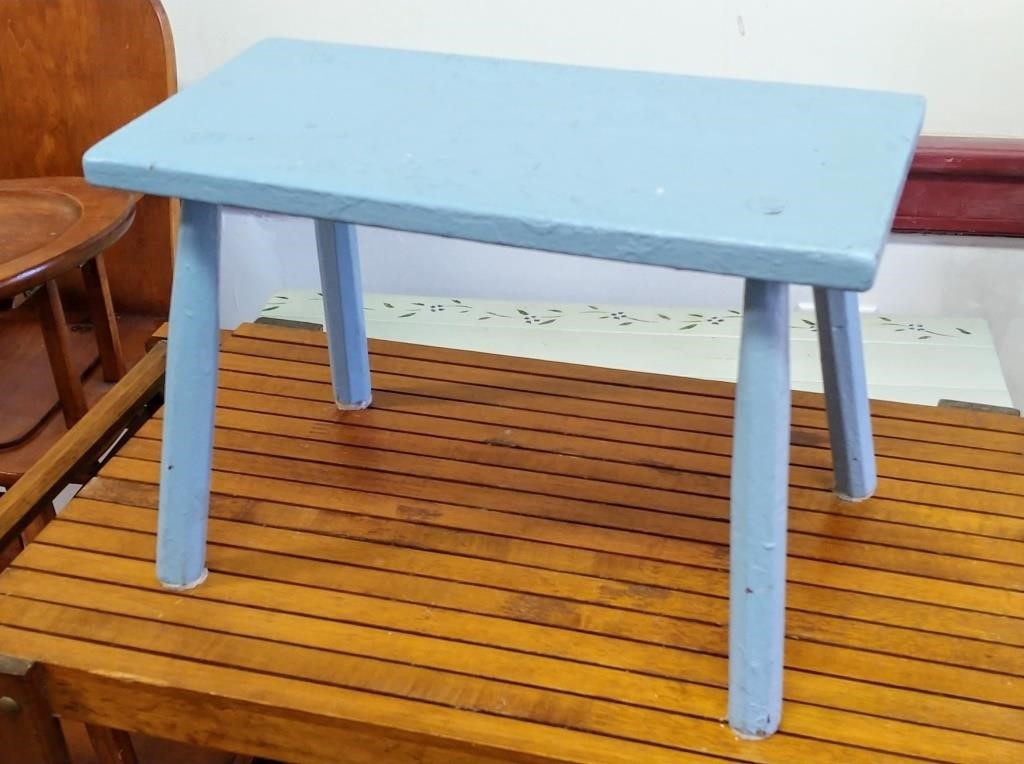 BLUE PAINTED FOOT STOOL