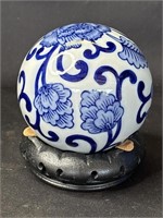 Asian blue & white porcelain decorative ball