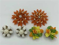 Lot of 3 Vintage Flower Clip Earrings W. GERMANY,