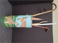 Hand Painted Cream Can, Canes & Wooden Feather