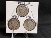 1940, 1941 & 1942 Mercury Dimes