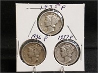 1935, 1936 & 1937 Mercury Dimes