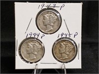 1943, 1944 & 1945 Mercury Dimes