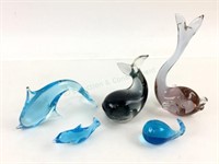 (5) Art Glass Dolphin & Whale Figurines