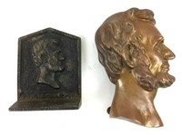 (2) Vintage Metal Abraham Lincoln Decor & Bookend