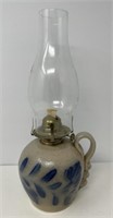 Painted Stoneware Oil Lamp