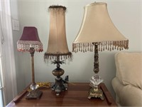 Three Table Lamps with Beads on Shades
