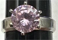 Sz.7 1/3 925 Sterling Silver with Pink Solitaire
