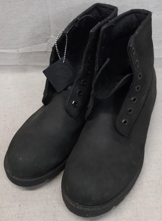 C12) Timberland Boots Black Leather Unsure Of Size