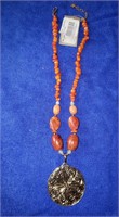 Orange Stone Gold Tone Pendant Necklace
