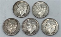 (5) Silver Roosevelt Dimes