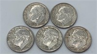 (5) Silver Roosevelt Dimes