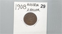 1908 Austria Two Heller gn4029
