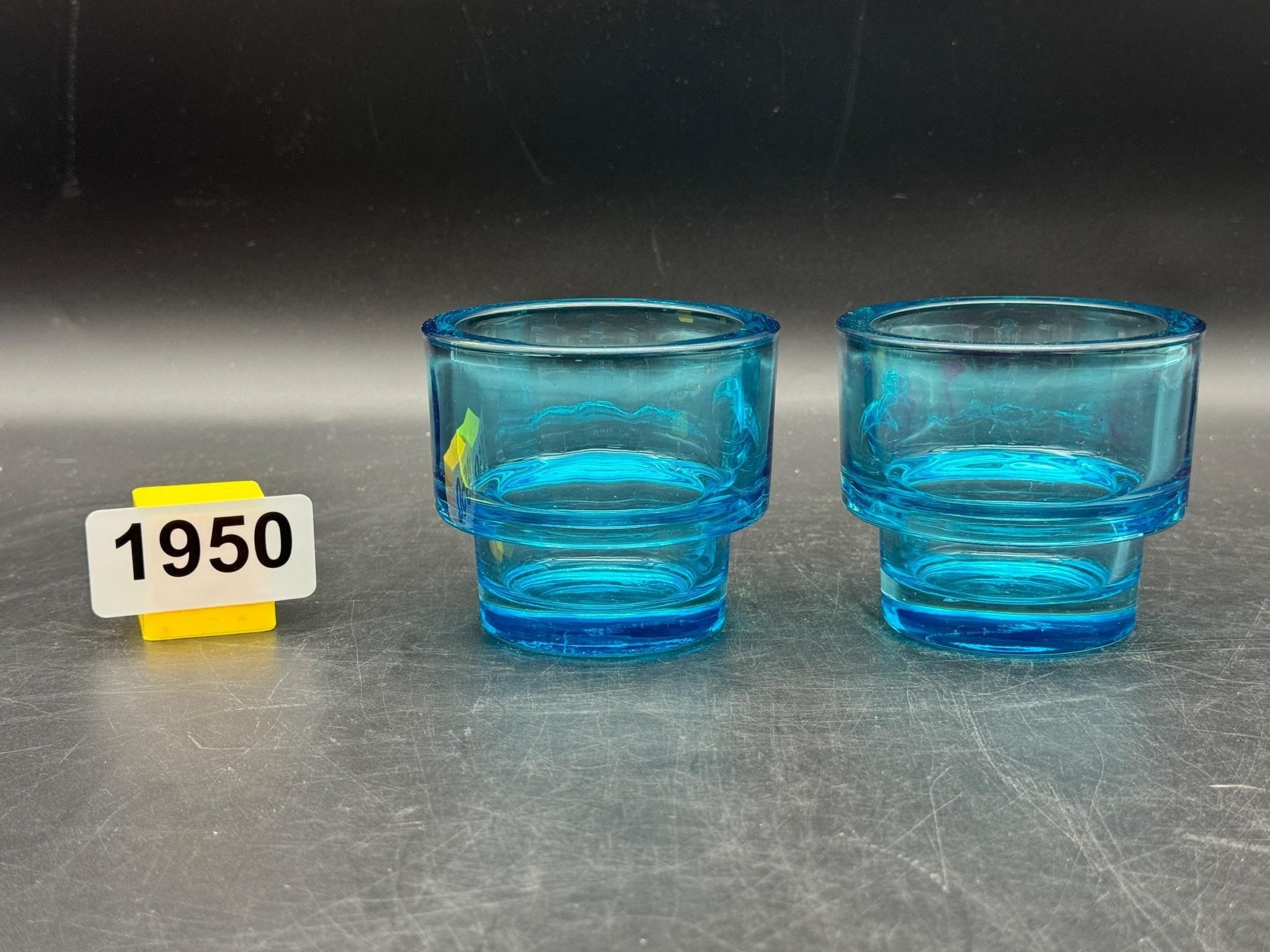 Pair of 3" Blue Glass Candle Holders