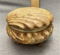 Ceramic Clam Shell Trinket Box Brass Koyie Feet