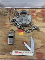 Vintage B&O railroad whistle , lock and pocket