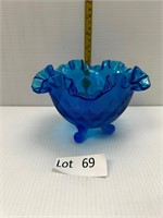 Fenton Blue Glass Footed Bowl