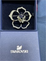 Swarovski crystal brooch clear purple stones in