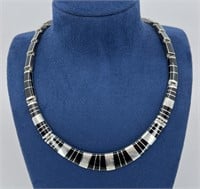 Taxco Sterling Silver Onyx Inlaid Necklace
