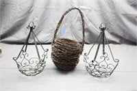 Barbed Wire Basket & (2) Hanging Decorations