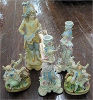 Flat of Vtg. German Bisque figures from 14" to 6"