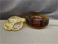 Amber/carnival glass lot