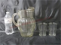 Vintage Glass Beverage Pitcher & (2) Tumblers