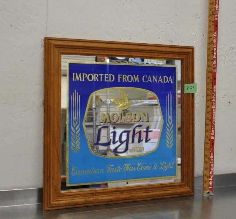 Molson Light bar mirror, 15.5x15.5