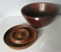 Wooden Bowl & Teak Hand Turned  Nut Dish