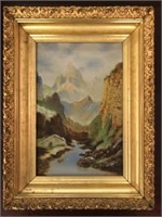 Oil on Canvas Painting Mountain Scene