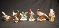 Seven various bird figurines