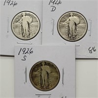 3- STANDING LIBERTY QUARTERS 1926, 1926 D & 1926