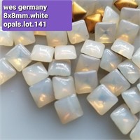 W. GERMANY 8x8MM GLASS-STONE FOILED WHITE OPALS