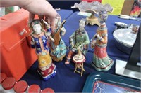 POTTERY ASIAN FIGURINES - REPAIRED ARM - SOME