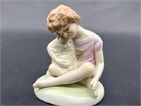Vintage Heartline Porcelain Girl & Cat Figurine