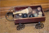 Antique Wood & Metal Toy Cart + Contents