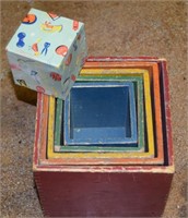 Vtg Wooden Color Stacking Toy w/ Chime Box