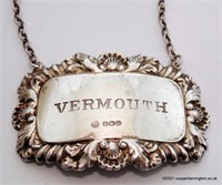 QEll Sterling Silver 'Vermouth' Decanter Label