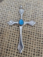 Navajo Sterling Marked & Turquoise Cross Pendant