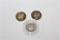 3 SILVER MERCURY DIMES