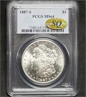 1887-S Morgan Silver Dollar PCGS MS64 SQ Rare
