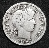 1906-O Barber Silver Dime from Set