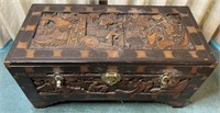 Antique Chinese Hand Carved Wooden Chest w/